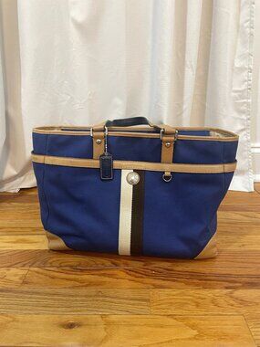 Coach Canvas Leather Accent Tote/Diaper Bag, Blue